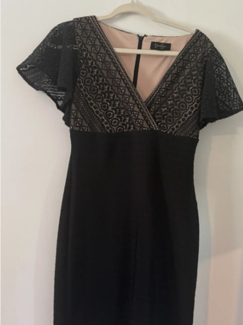 Jessica Simpson Black Size 8 Dress Lace Lined Short Sleeve Knee Length, Cocktail